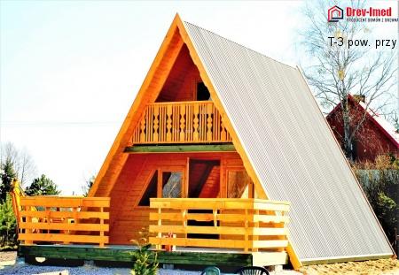 Dom drewniany T-3 pow. przy podstawie 36,3 m2 + taras i balkony 9,28 m2 